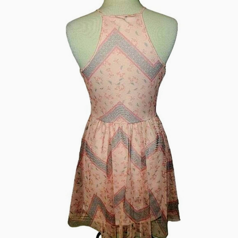 Candies Womens Sheer Floral Chevron Halter Dress Pink/Peach Sz. XL - Picture 4 of 7